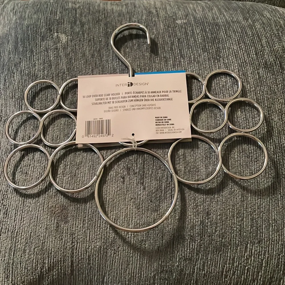 Inter Design scarf holder; snag free hang over rod